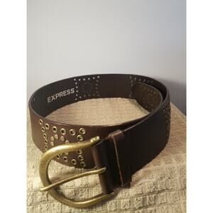 Express Women's Brown Leather Wide 2.25" Brass Tone Grommets/Buckle‎ Size Small